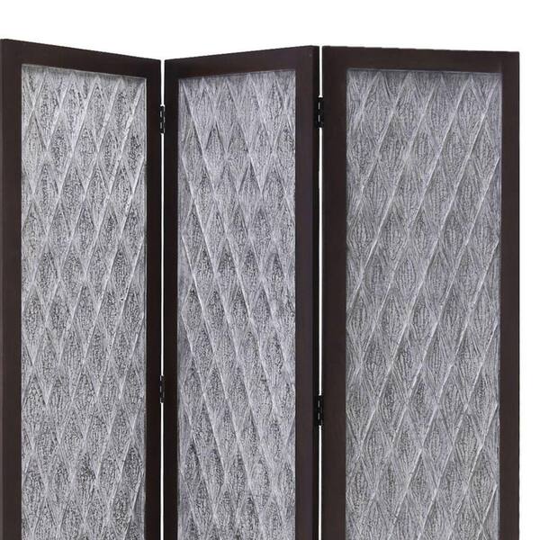 Benjara 70 in. H Gray and Black Wooden 3-Panel Room Divider with