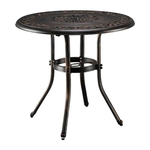 bronze brown small patio table with umbrella hole Bronze Round Aluminum Outdoor Dining Table with Umbrella Hole Z08T7GHNB1