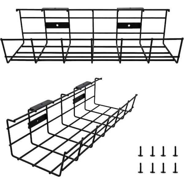 Under Desk Cable Management Tray Black 2 Pack Metal Wire Cord Organizer for Office Home Super Sturdy 14.5 in.
