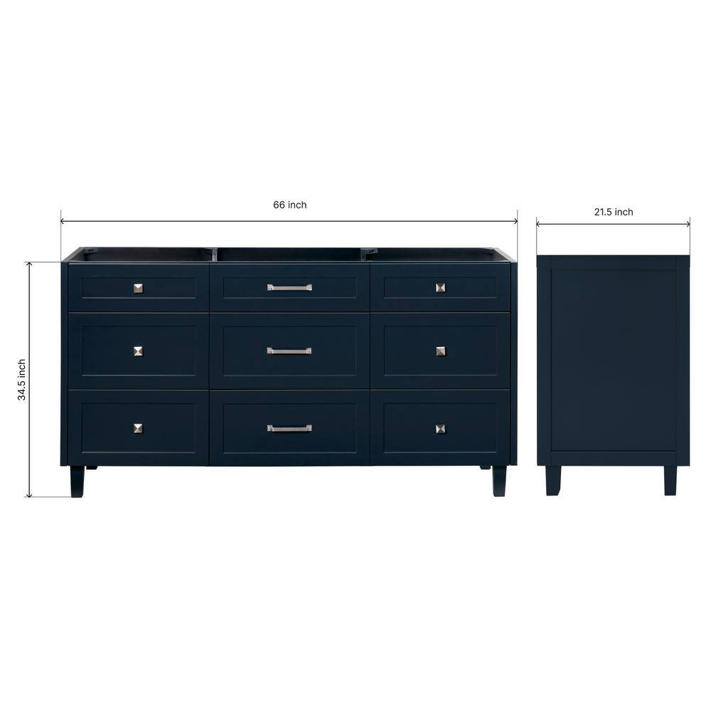 Monroe Midnight Blue 66" Freestanding Wood Bath Vanity Cabinet