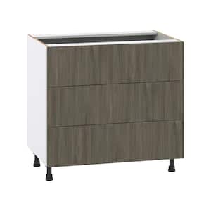36 in. W x 34.5 in. H x 24 in. D Medora textured Slab Walnut Assembled Base Kitchen Cabinet with Three 10 in. Drawers