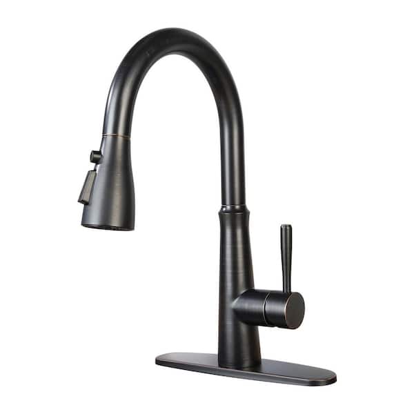 VEVETTA 15.4 in. Single Handle Pull-Down Sprayer Kitchen Faucet with 360° Swivel Spout in Oil Rubbed Bronze