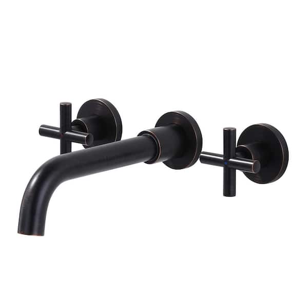 WOWOW Double Handle Wall Mounted Bathroom Faucet in Oil Rubbed Bronze
