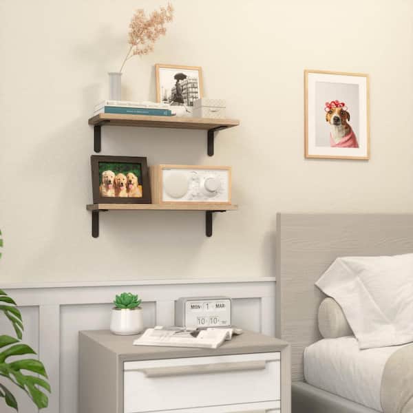 Rustic 16.5 in. W x 6 in. D Brown Wood Decorative Wall Shelves, for Wall Decor, Hanging Shelves for Room (Set of 2)