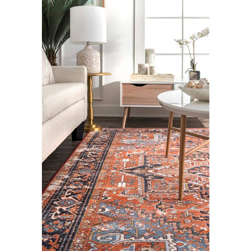 Sherita Rust and Blue Synthetic Persian Area Rug, 4' x 6'