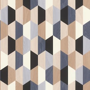 Anthony Blue Wooden Hexagon Wallpaper Sample