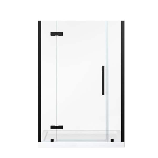 Tampa 48 in. L x 32 in. W x 75 in. H Alcove Shower Kit with Pivot Frameless Shower Door in Black and Shower Pan