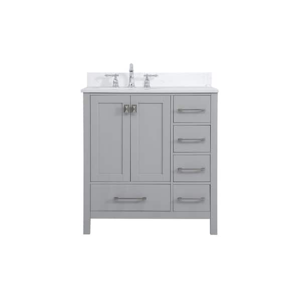 Unbranded Simply Living 32 in. W x 22 in. D x 34 in. H Bath Vanity in Gray with Calacatta White Engineered Marble Top