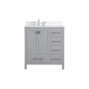 Timeless 32 in. W Single Bath Vanity in Gray with Engineered Stone Vanity Top in Calacatta w/White Basin with Backsplash