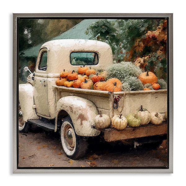 Stupell Industries Pumpkin and Gourd Truck by Riley B 1-Piece Floater Frame Graphic Print Travel Poster Art Print 18 in. x 18 in.