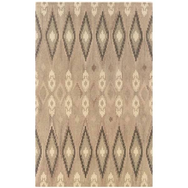 5' X 8' Beige And Ivory Wool Abstract Hand Tufted Area Rug