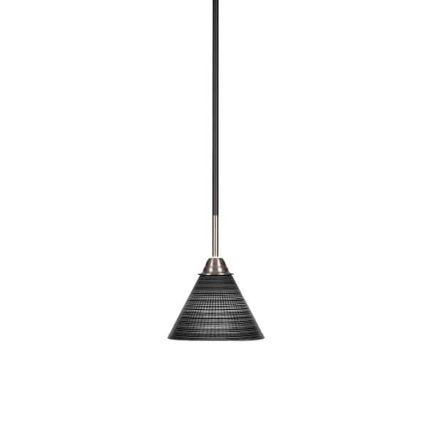 Unbranded Madison 100-Watt 1-Light Matte Black and Nickel Shaded Pendant Light with 7 in. Black Matrix Shade, No Bulb Included