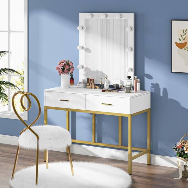 Gold Bedroom Vanity Table, Lighted Mirror Vanity Bedroom