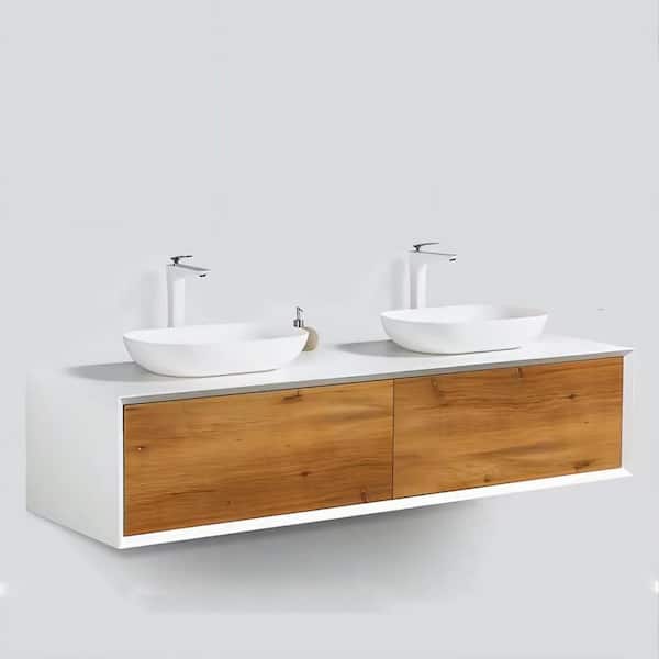 Wall-Mounted 63 in. W x 22 in. D x 16 in. H. Bath Vanity in Matt White with White MDF Top with White Basin