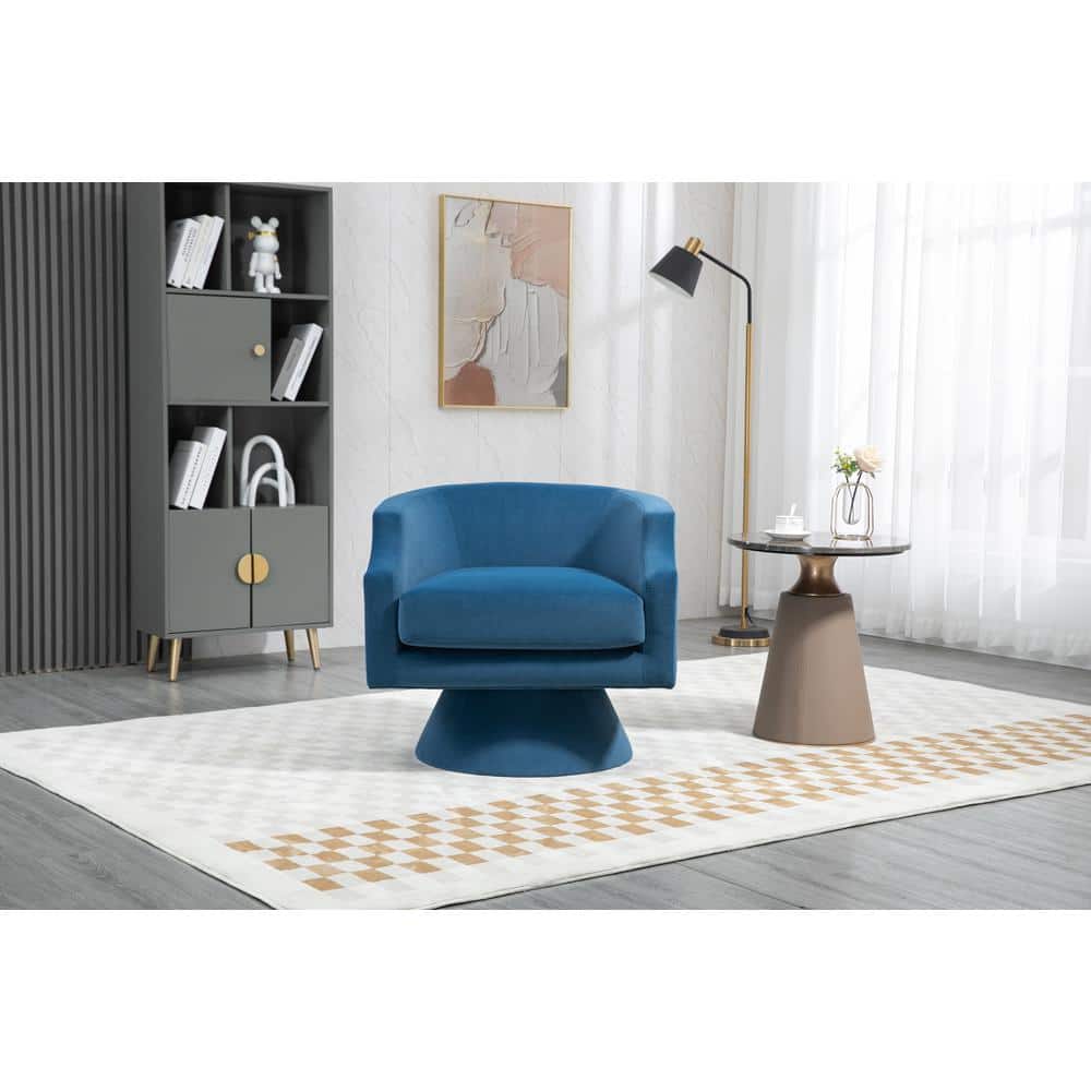 Blue Velvet Fabric 360° Swivel Barrel Chair Accent Sofa Modern Round ...