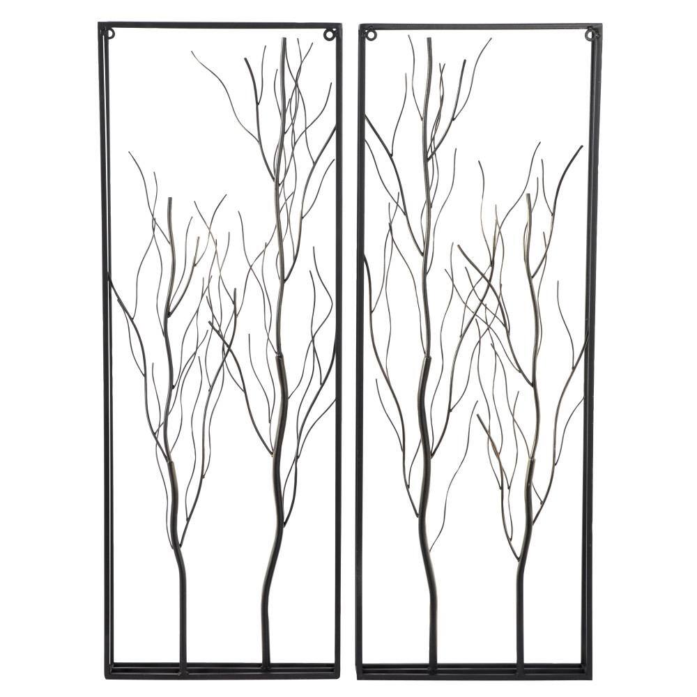Gold Metal Branch Tree Wall Decor with Black Frame Set