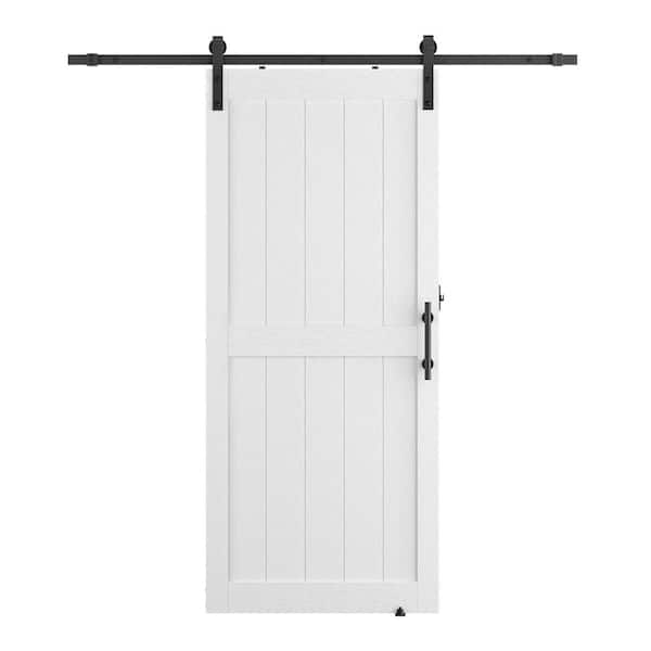 SOCBAZZAR 50 in. x 84 in. 2-Panel Plank White MDF Interior Sliding Barn Door with Hardware Kit