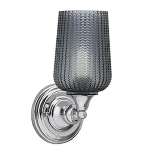 Fulton 1-Light Chrome Wall Sconce 5 in. Smoke Textured Glass