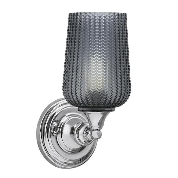 Unbranded Fulton 1-Light Chrome Wall Sconce 5 in. Smoke Textured Glass