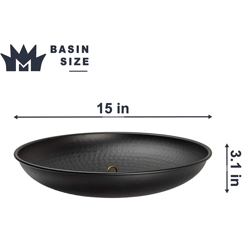 Black Hand Hammered Steel Rain Chain Basin with Chain, 15 Inch