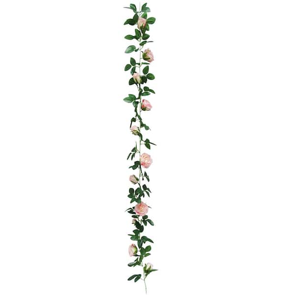 LIVING LUXURY 6 ft. Blush Pink Artificial Rose Flower Garland Hanging Vine