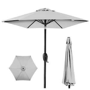 7.5 ft Heavy-Duty Outdoor Market Patio Umbrella with Push Button Tilt, Easy Crank Lift in Fog Gray