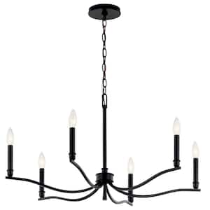 Malene 32 in. 6-Light Black Traditional Candle Chandelier for Dining Room