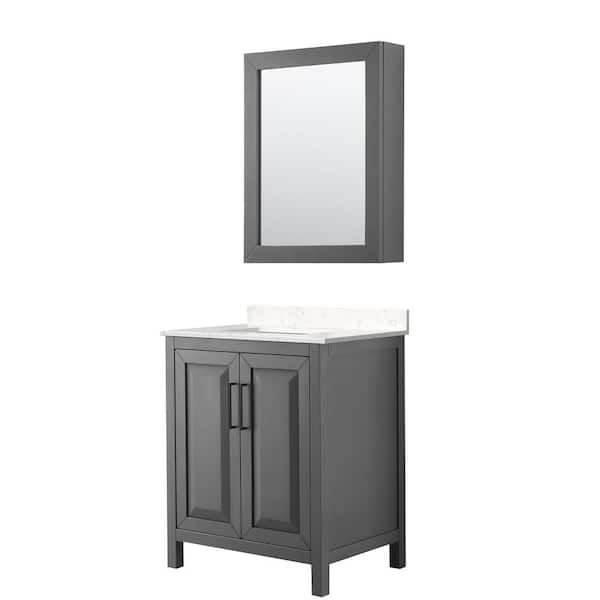 Wyndham Collection Daria 30 in. W x 22 in. D x 35.75 in. H Single Bath Vanity in Dark Gray with Carrara Cultured Marble Top and Mirror