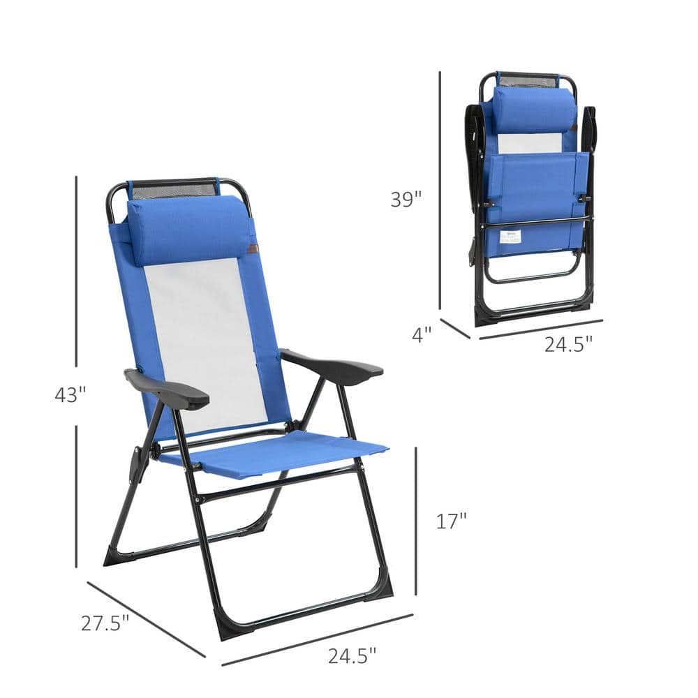 Blue Folding Metal Patio Chaise Lounge Chairs with Cushions