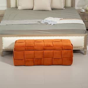 Cina Orange Upholstered Velvet Storage Ottoman Bench with Safety Hinge, Rubberwood Frame