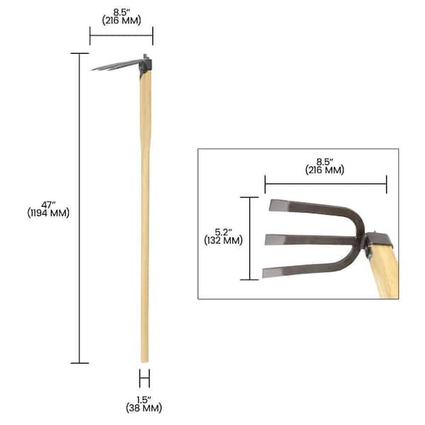 Zenport 47 in. 3-Tooth Carbon Steel Hoe with Wood Handle ZJ0012