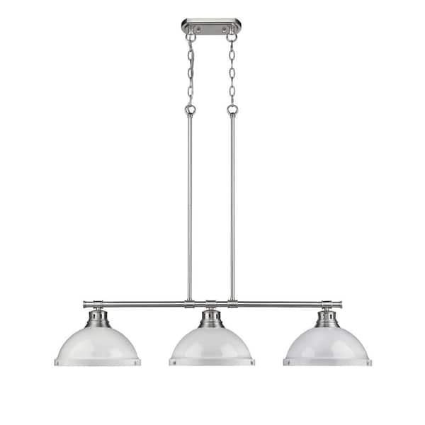 Duncan 3-Light Pewter Pendant with White Shade