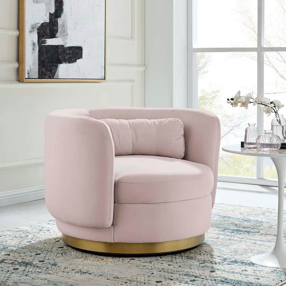 Glam Deco Gold Pink Velvet Swivel Accent Chair with Metal Base