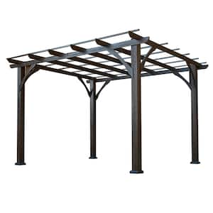 10 ft. x 12 ft. Brown Cedar Wood Pergola Plant Trellis Gazebo, Rot Resistant, Concrete Anchors, Spacious for Patio, Deck