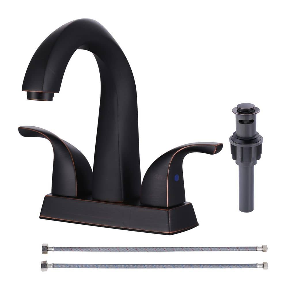 4 in. Centerset Double Handle High Arc Bathroom Faucet with Pop Up Drain Kit Included in Spot Resist Oil Rubbed Bronze price history on PriceWatchPro