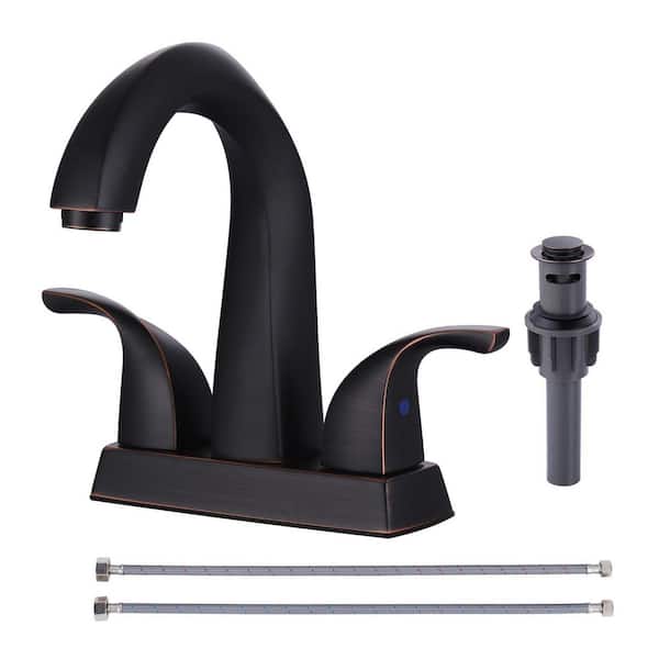 4 in. Centerset Double Handle High Arc Bathroom Faucet with Pop Up Drain Kit Included in Spot Resist Oil Rubbed Bronze