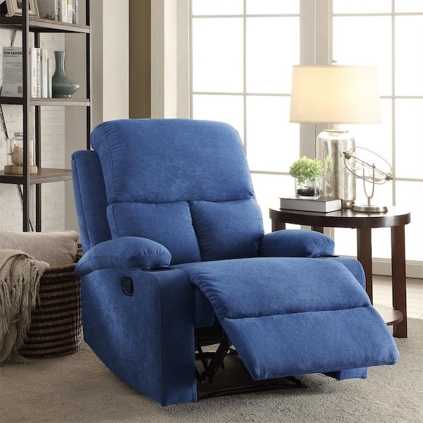Boyel Living Blue Velvet Linen Motion Recliner Chair with Dual Cup Holders and footrest
