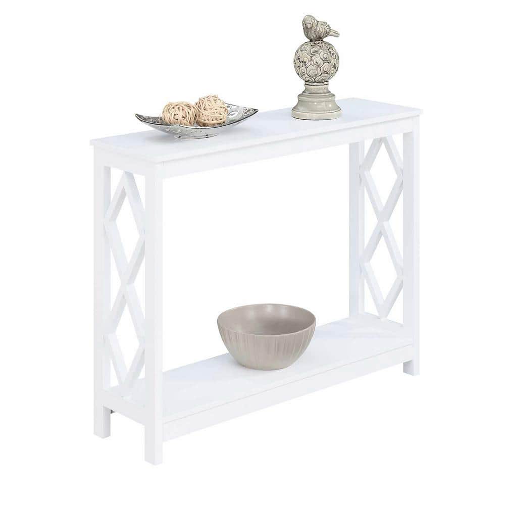 White Diamond Cut-Out Wood Console Table with Storage