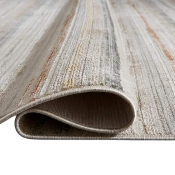 Neyo 5 x 7 White and Brown Striped Pattern Washable Area Rug