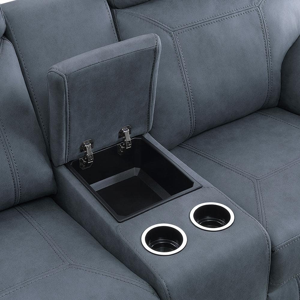 Clifton Blue Microfiber Reclining Loveseat with Cup Holders