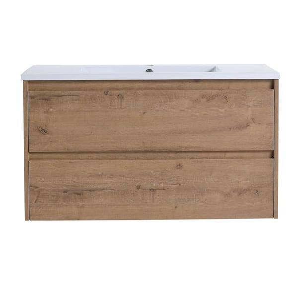 ANTFURN 18.31 in. W x 35.80 in. D x 20.50 in. H Floating Bath Vanity in Imitative Oak with White Ceramic Top