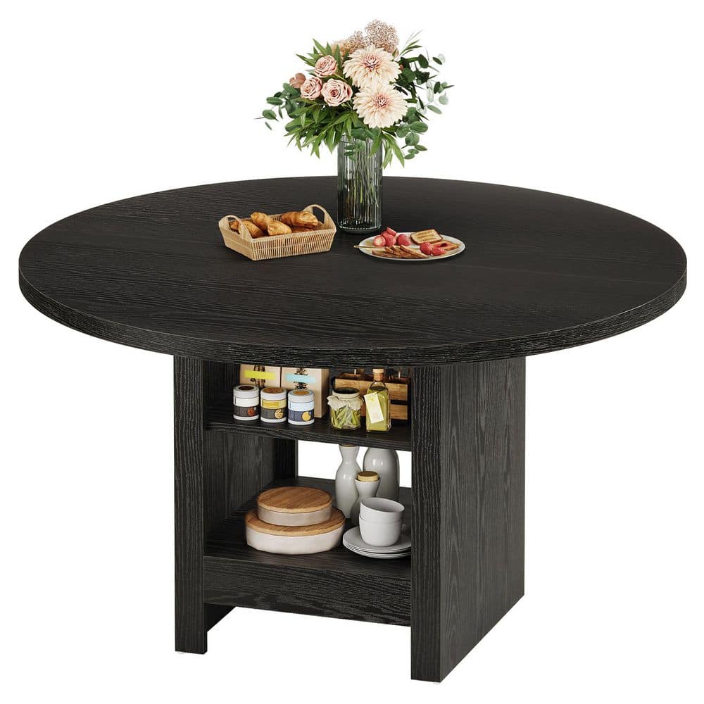 TRIBESIGNS WAY TO ORIGIN Black Wood 47 in. Pedestal Dining Table with 2 ...
