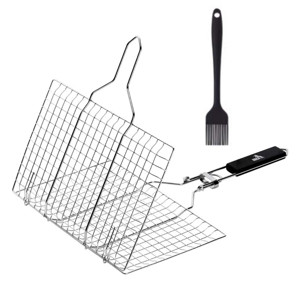 Stainless Steel Grill Basket, Fish & Vegetable BBQ Grilling Basket with Wooden Handle for Outdoor BBQ Cooking price history on PriceWatchPro