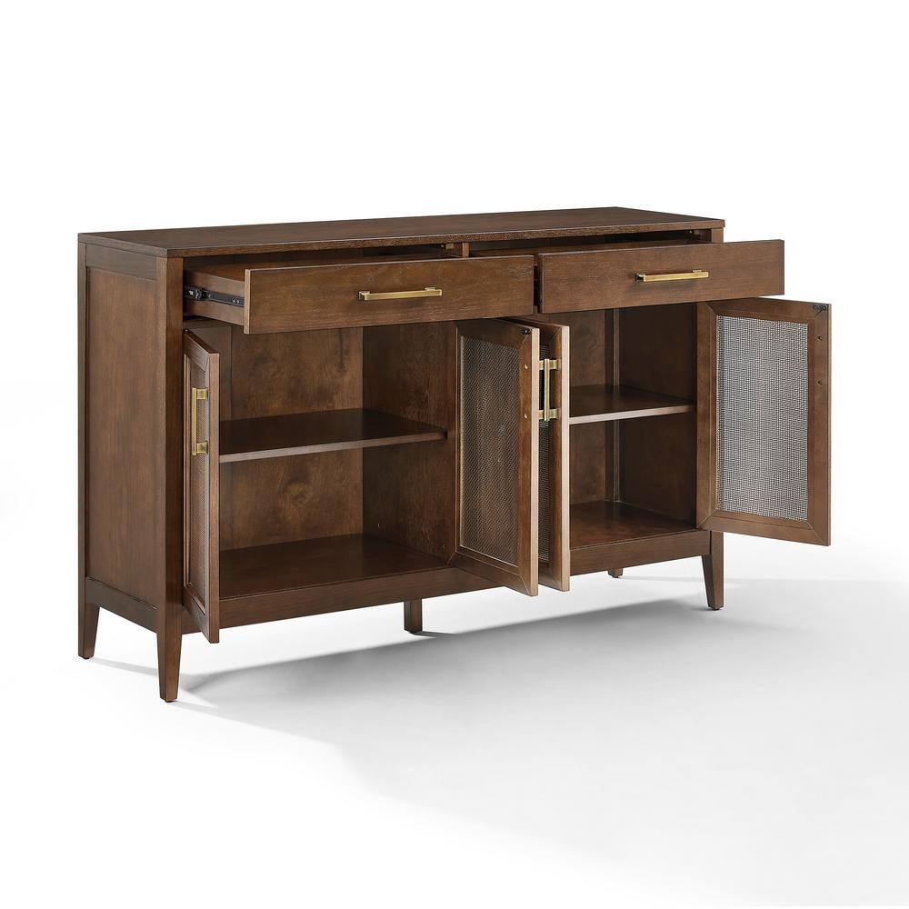 Milo Dark Brown Wood Sideboard with Rattan Panels