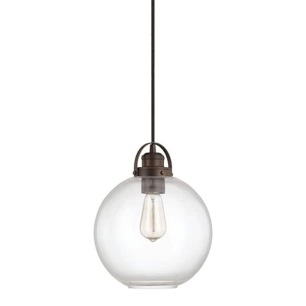Dean 100-Watt 1-Light Burnished Bronze Pendant Light with Clear Glass Globe Shade and No Bulbs Included