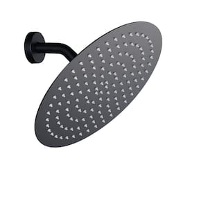 1-Spray Pattern with 1.8 GPM 12 in. Round Wall Mount Rain Fixed Shower Head with 360° Swivel in Matte Black