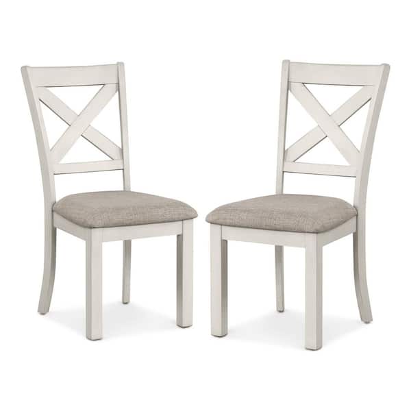 Sunn Rustic White Oak Fabric Upholstered Dining Chairs with Cross Back (Set of 2)