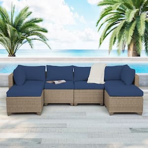 Maui 6-Piece Wicker Patio Conversation Set with Cobalt Cushions