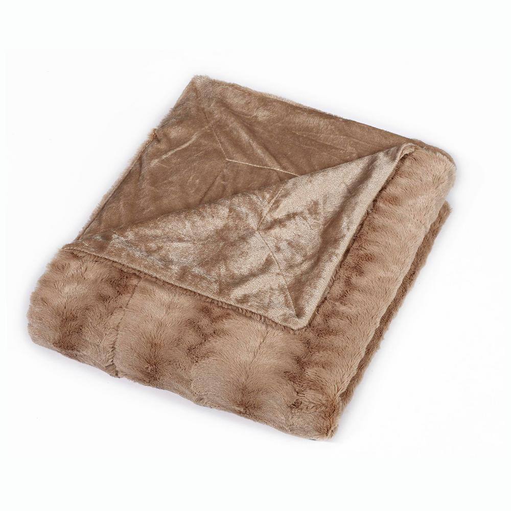 Tan Full Faux Fur Sherpa Reversible Blanket