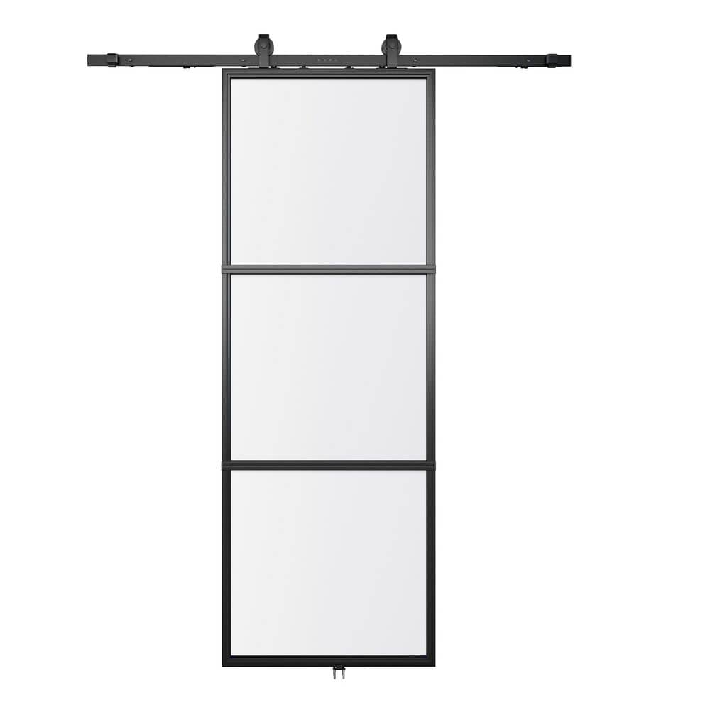 Gela 30 in. x 84 in. 3-Lite Clear Glass Black Metal Frame
